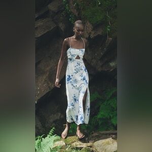 NWT ZARA Blue Floral Spaghetti Strap Dress FASH BLOGGER FAVE